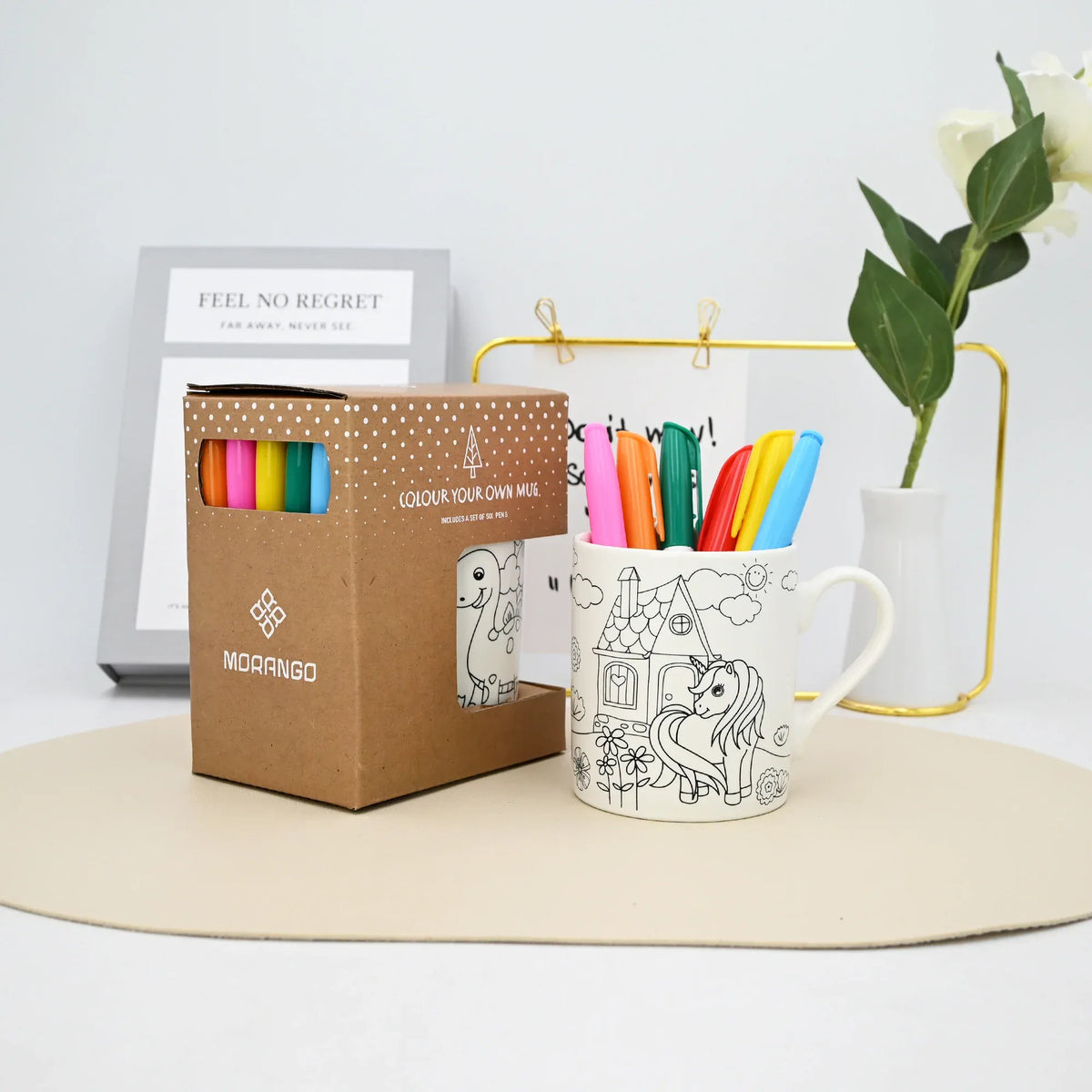 330Ml White 1 ocean Mug With Animals Design With Set Of Six Color Pens Image