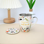 330Ml Flower Mug With Flower and Strips Design Image