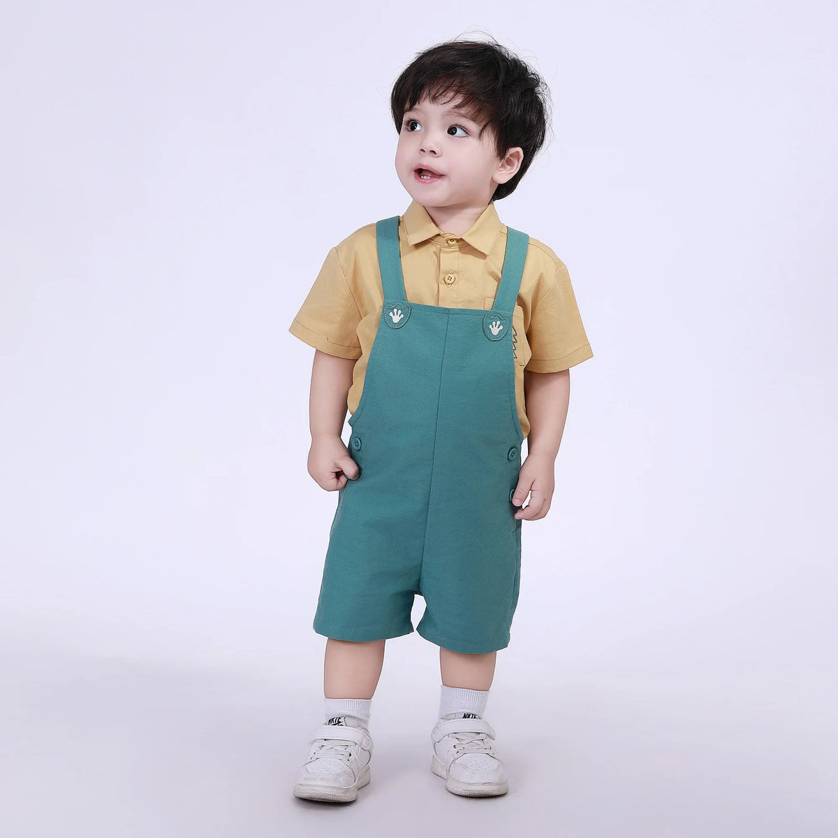 Lake Green Embroidery Overalls for Baby Boy Image