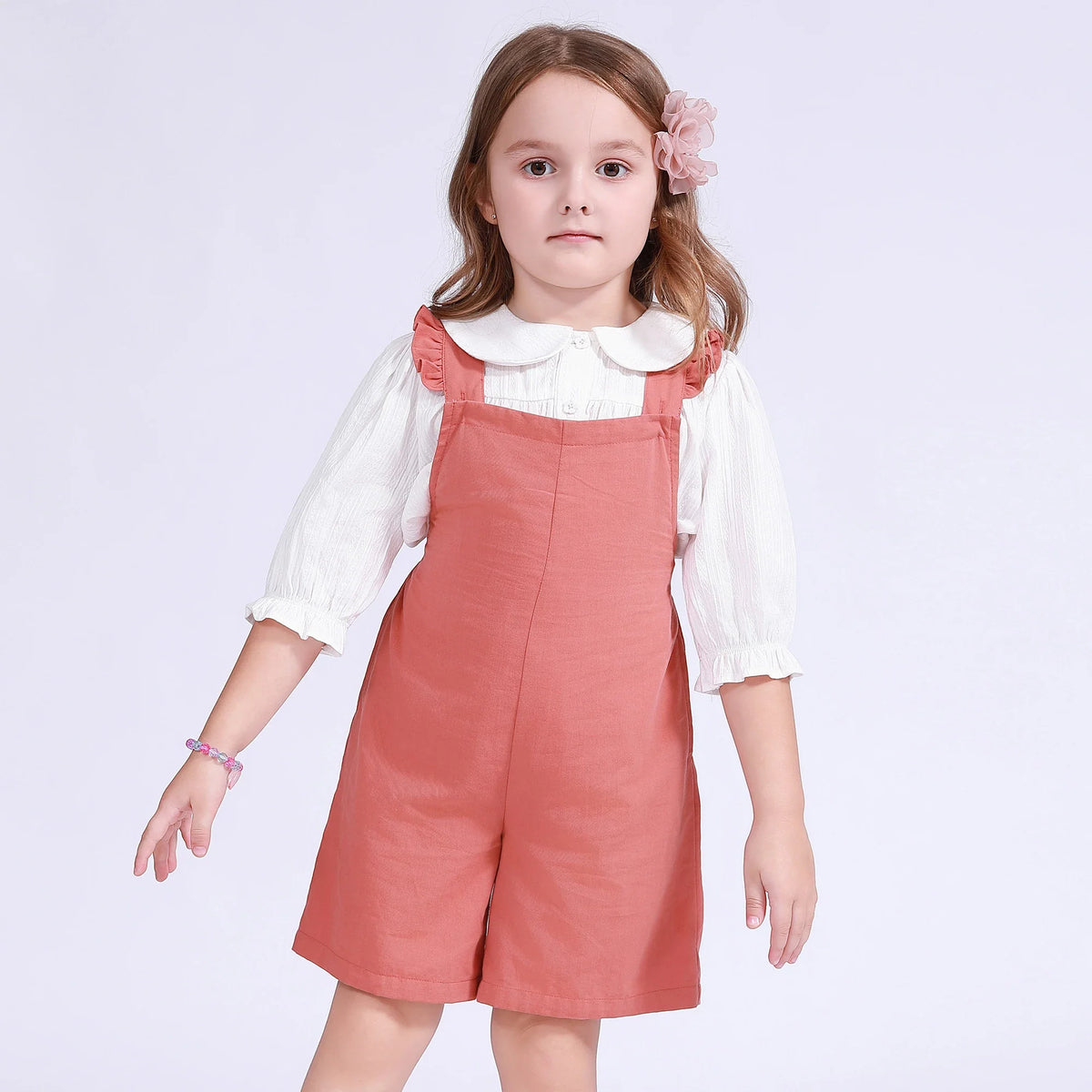 Dark Orange Plain Overalls for Girls Image