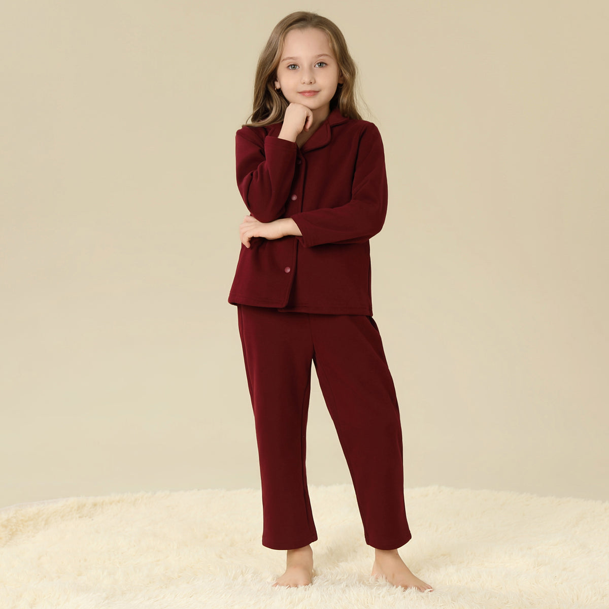 Shirt:Plain,Pants:Plain Pajama Set-2Pc For Girls