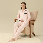 Jacket:Laced,Pants:Plain Pajama Set-2Pc For Women