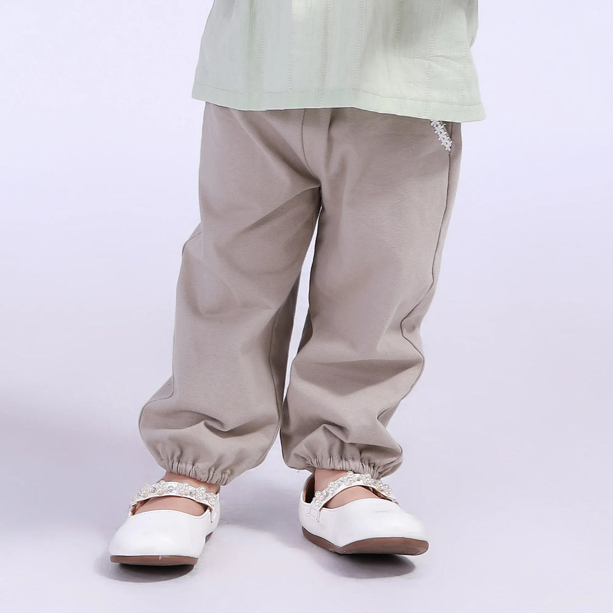 Gray Beige Embroidery Pants for Baby Girl Image