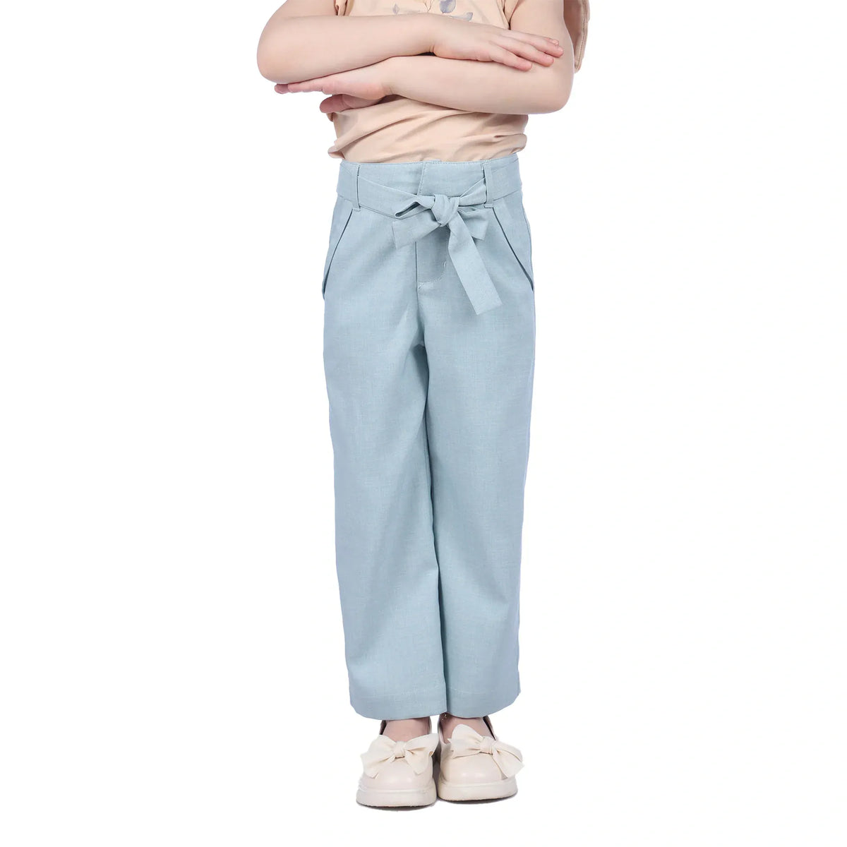 Water Blue Solid Classic Pants For Girls Image