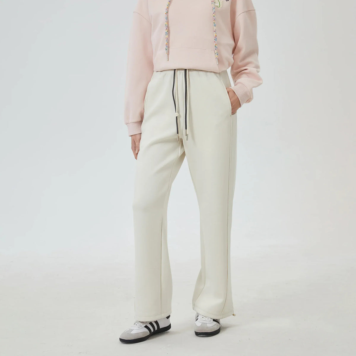 Off White Embroidery Pants for Women Image