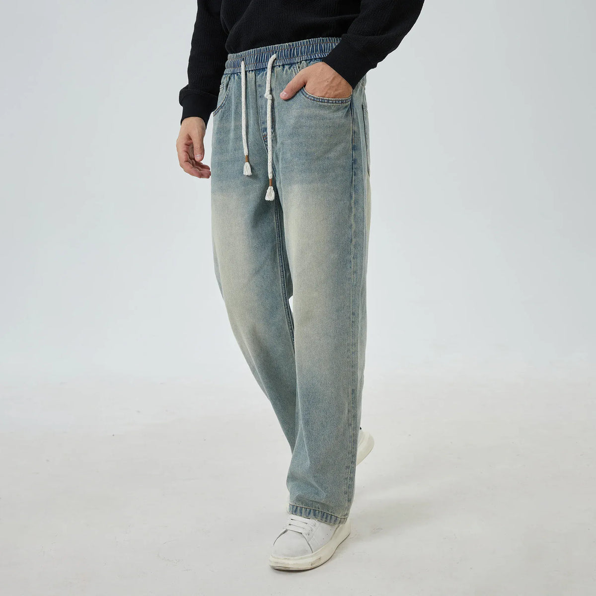 Light Jeans Blue Washed Jeans Pants for Men Image
