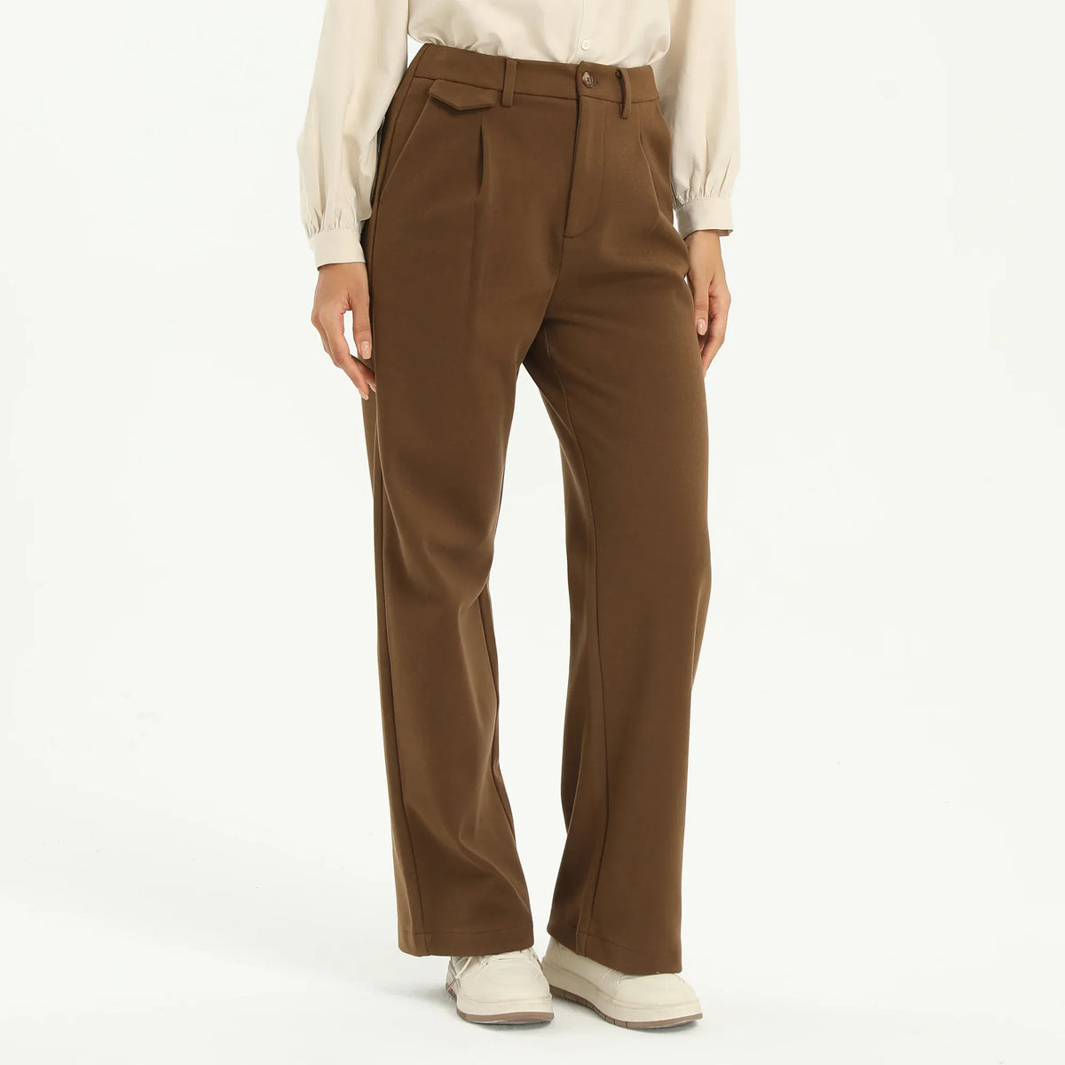 Coffee Elegant Plain Pants for Women Image
