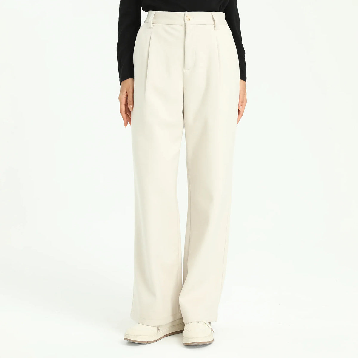 Khaki Elegant Plain Pants for Women Image