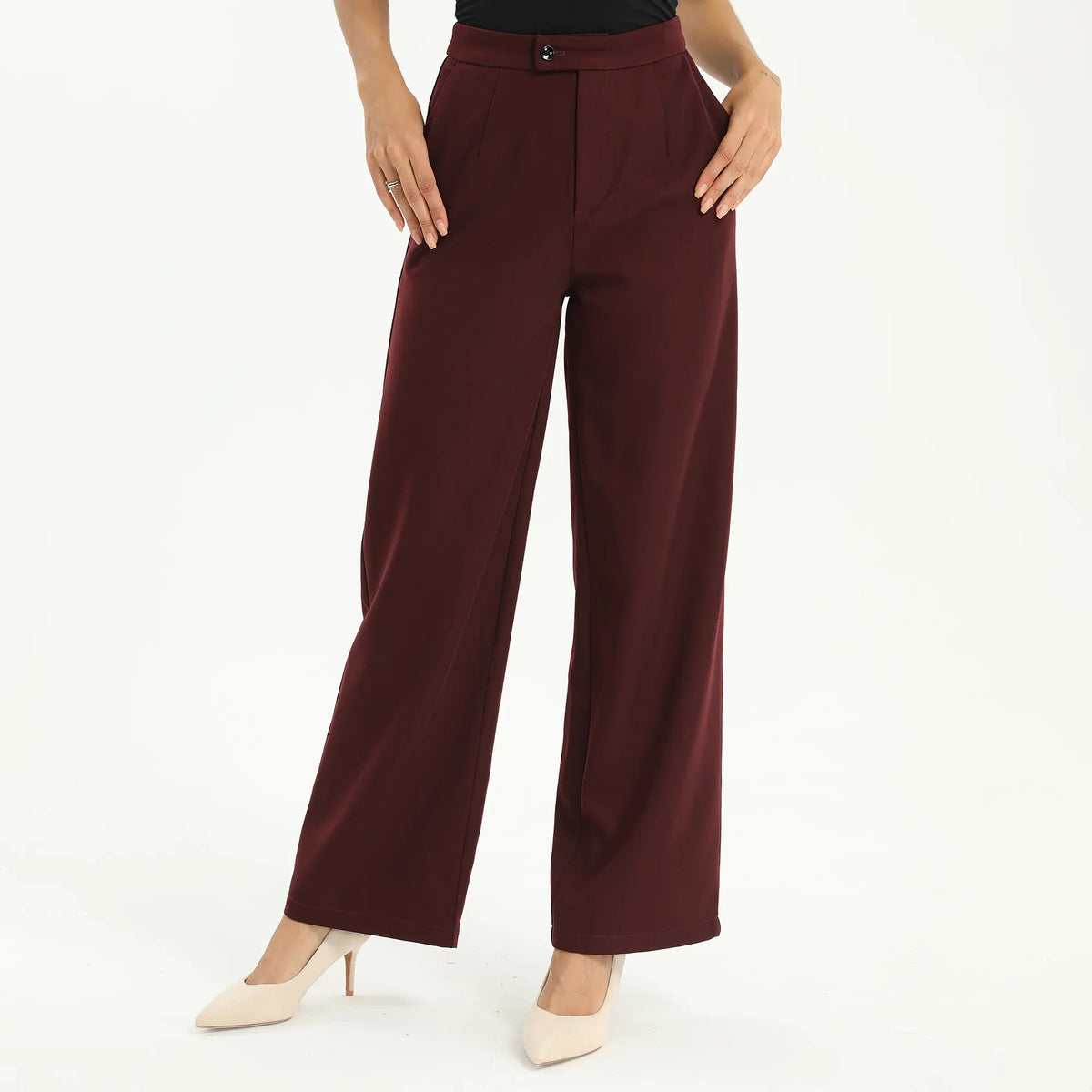 Maroon Elegant Plain Pants for Women Image