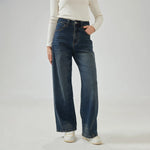 Dark Jeans Blue Wide-Leg Mid-Wiast Jeans Pants for Women Image