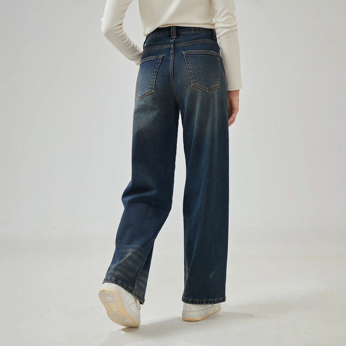 Wide-Leg Mid-Wiast Jeans Pants for Women Image