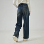 Wide-Leg Mid-Wiast Jeans Pants for Women Image