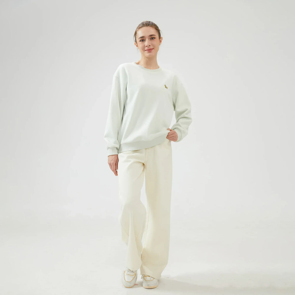 Wide-Leg Mid-Wiast Plain Pants for Women Image