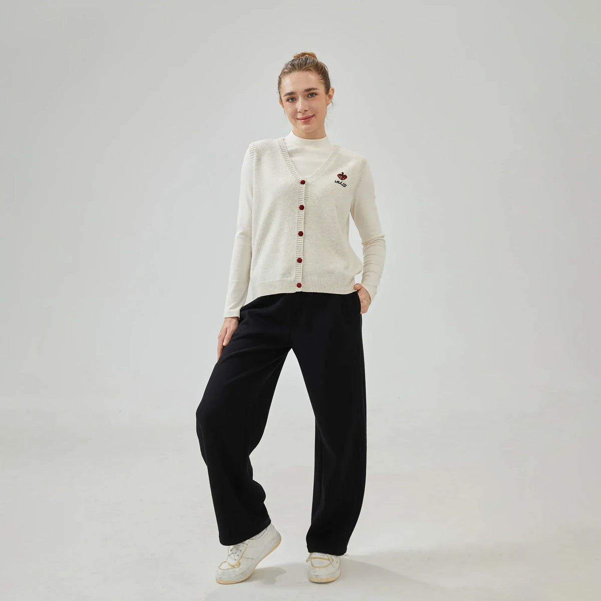 Wide-Leg Mid-Wiast Plain Pants for Women Image