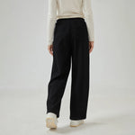 Wide-Leg Mid-Wiast Plain Pants for Women Image