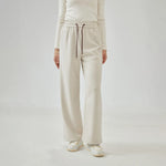 Light Beige Wide-Leg Mid-Wiast Embroidery Pants for Women Image