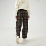Wide-Leg Mid-Wiast Checked Pants for Women Image