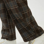 Wide-Leg Mid-Wiast Checked Pants for Women Image