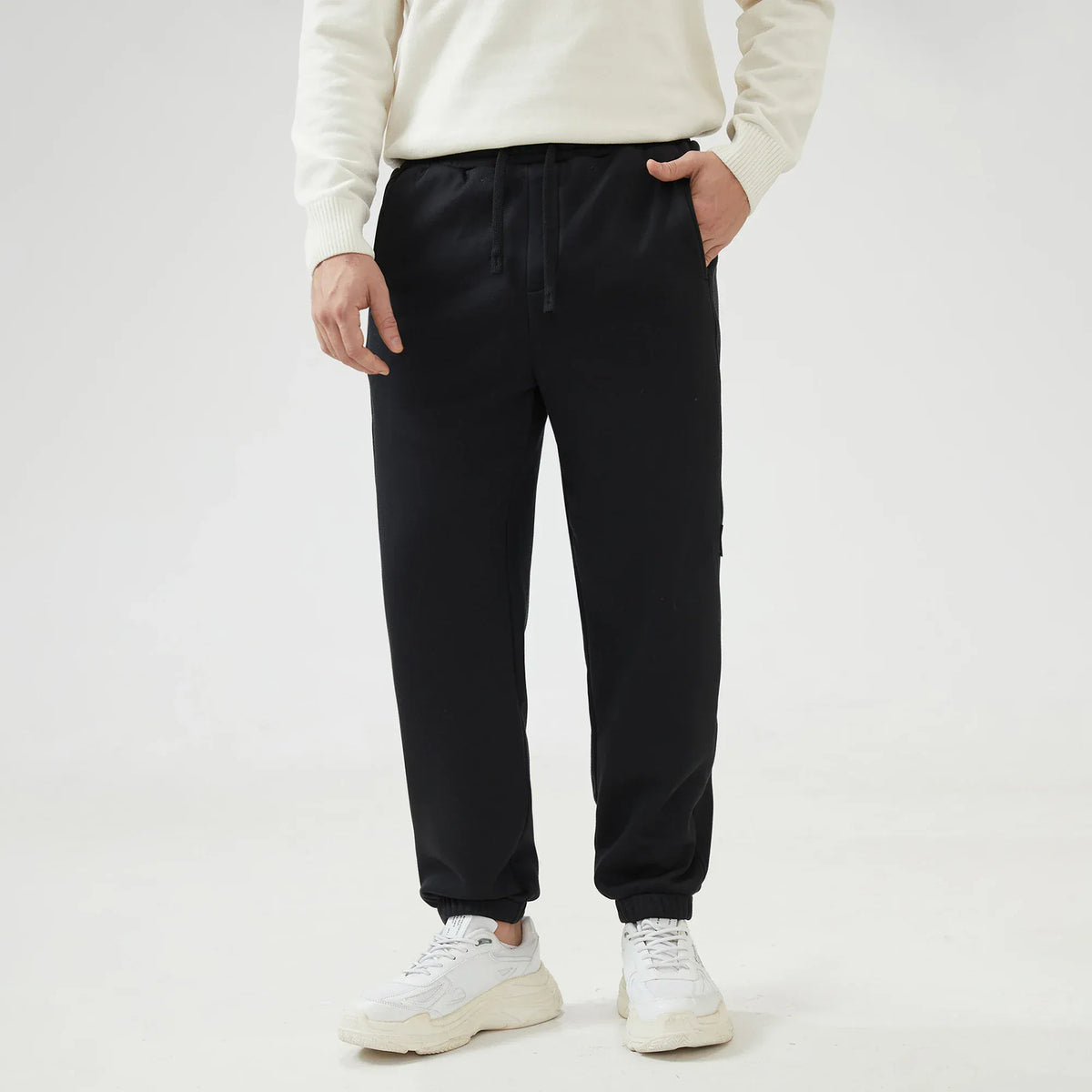Ankle-Tied Mid-Wiast Plain Pants for Men Image