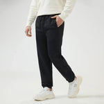 Black Ankle-Tied Mid-Wiast Plain Pants for Men Image