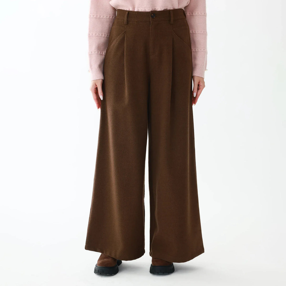 Brown Elegant Plain Pants for Women Image