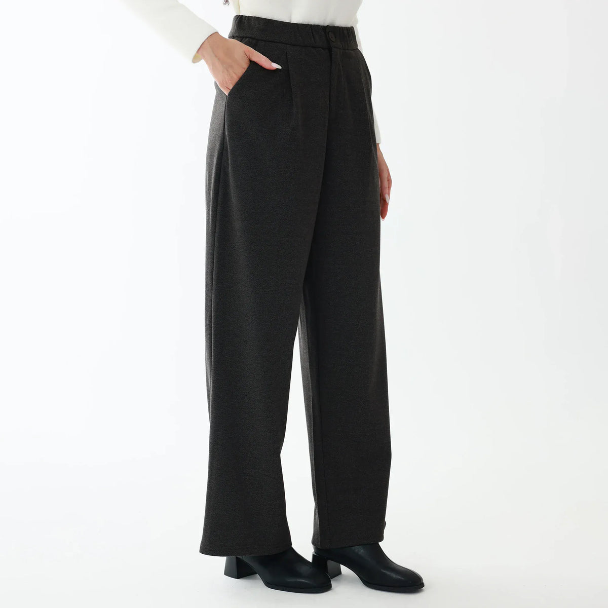 Dark Grey Elegant Solid Pants for Women Image