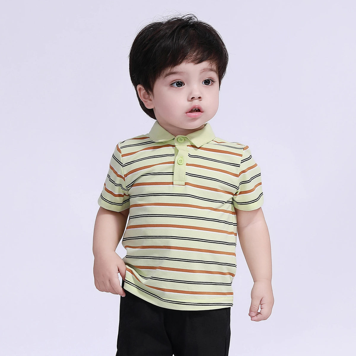 Yellow Green Striped Polo Shirt for Baby Boy Image