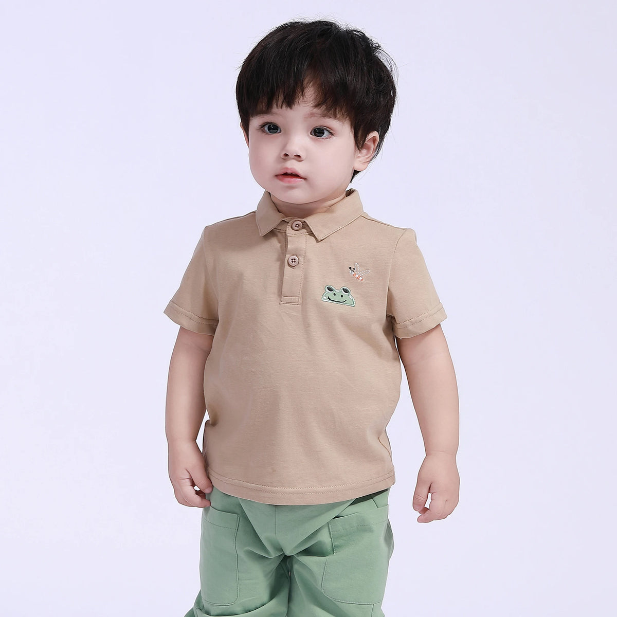 Beige Embroidery Polo Shirt for Baby Boy Image