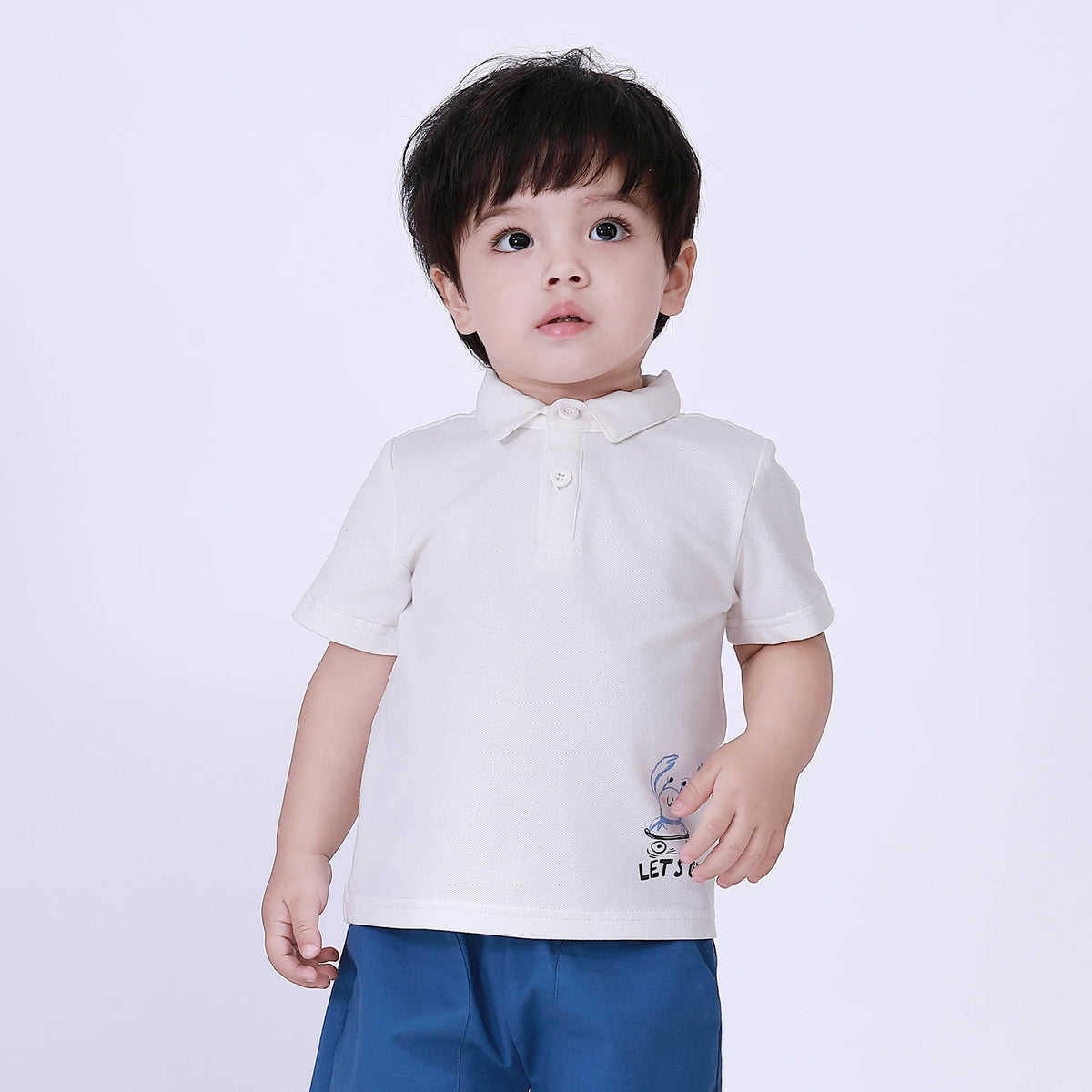 Off White Printed Polo Shirt for Baby Boy Image