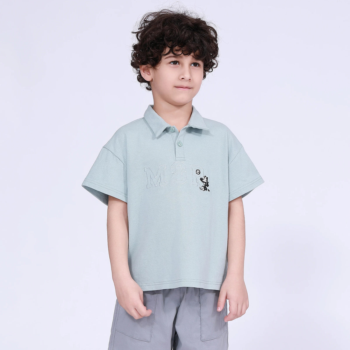 Light Lake Blue Embroidery Polo Shirt for Boys Image