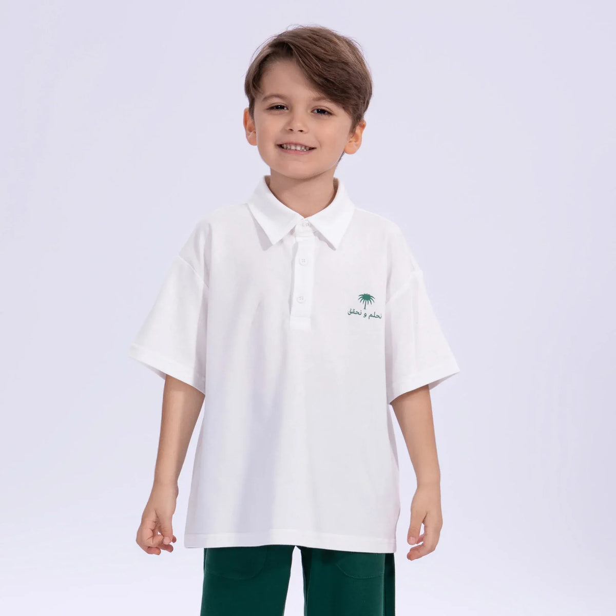 White Printed Casual Polo Shirt for Boys Image