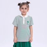 Green Striped Casual Polo Shirt for Girls Image