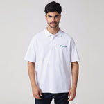 White Printed Casual Polo Shirt for Men Image