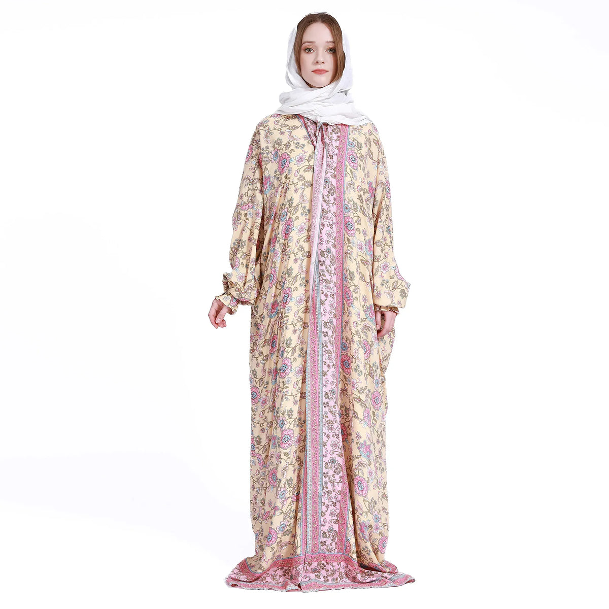 Light Yellow Floral Prayer Robe Set for Women Image
