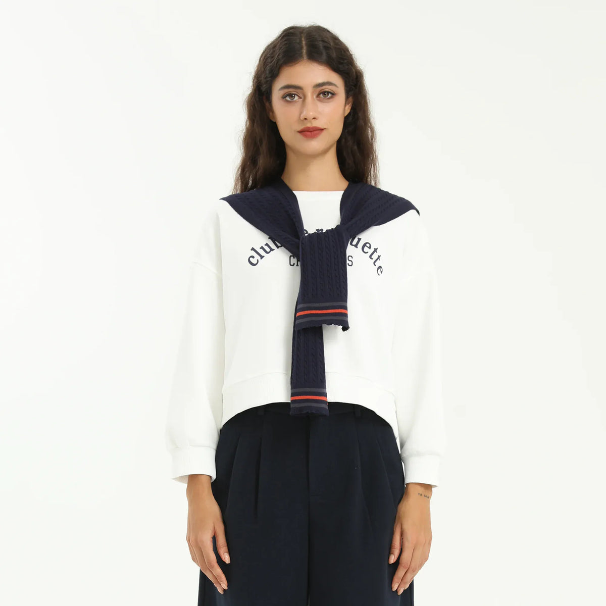 White Elegant Printed Sweatshirt-2Pc for Women Image