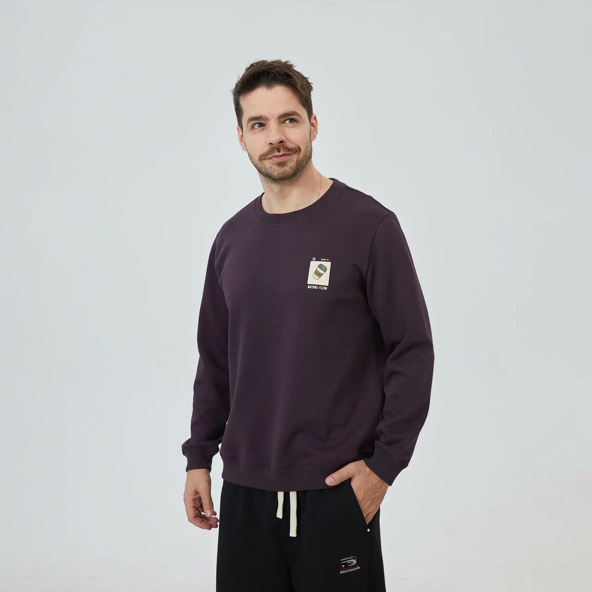 Dark Purple Embroidery Sweatshirt for Men Image