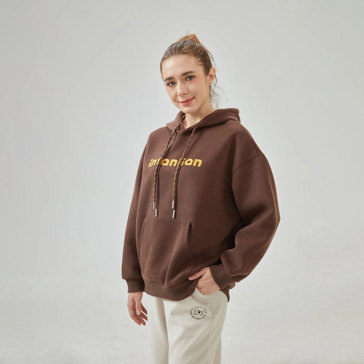 Coffee Embroidery Loose Drop-Shoulder Hoodie with With Hood for Women Image