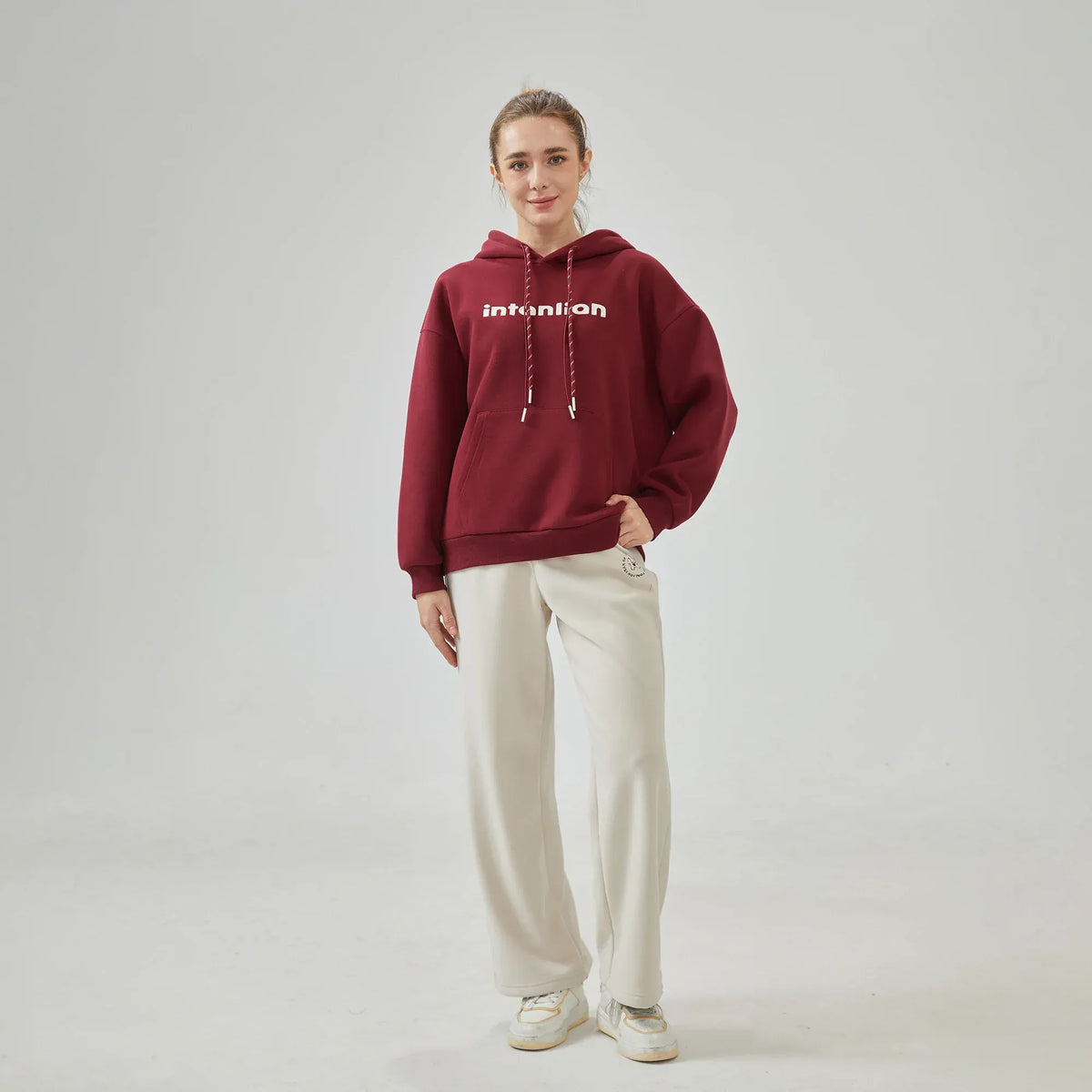 Embroidery Loose Drop-Shoulder Hoodie with With Hood for Women Image