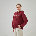 Maroon Embroidery Loose Drop-Shoulder Hoodie with With Hood for Women Image