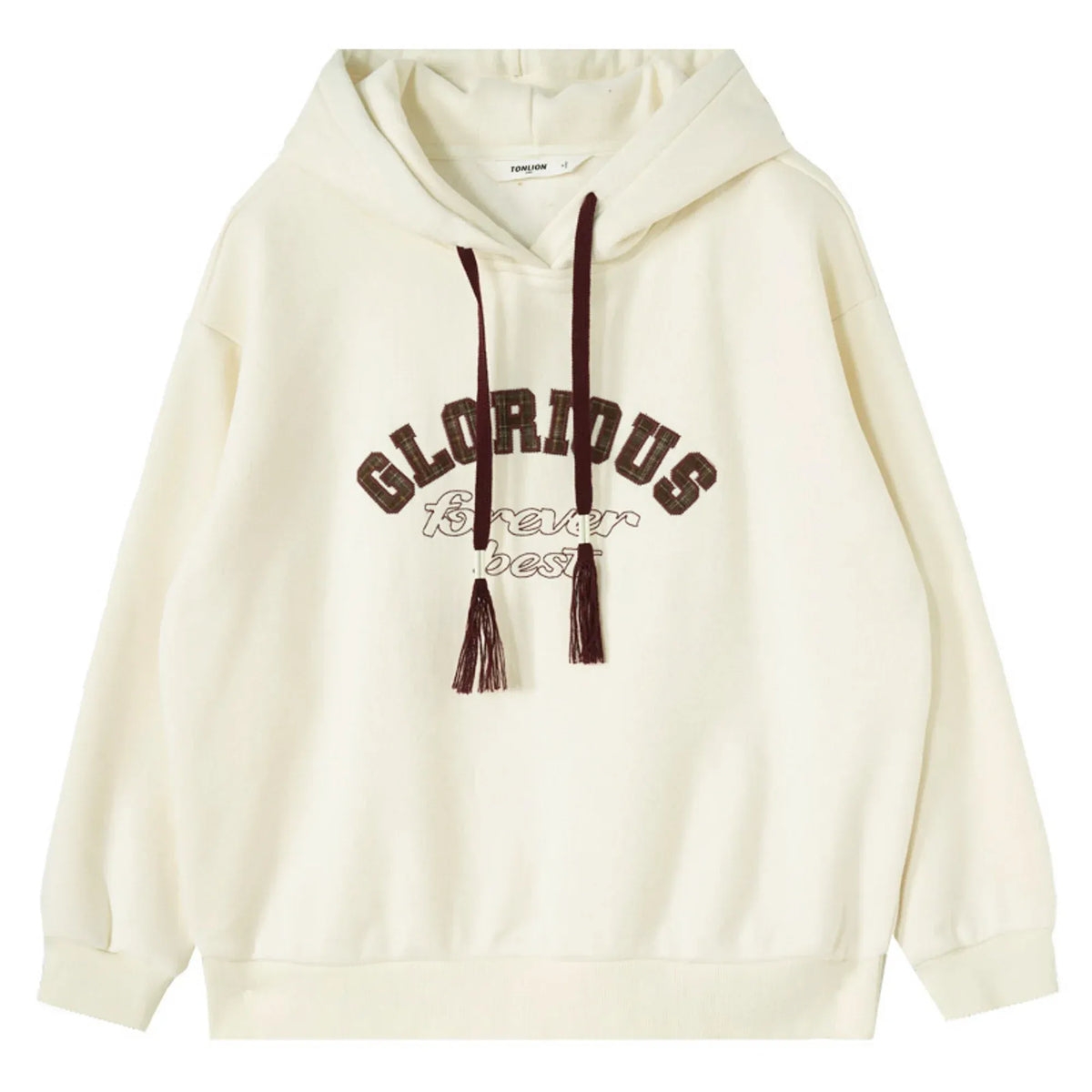 Embroidery Loose Drop-Shoulder Hoodie with With Hood for Women Image