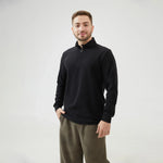 Black Plain Regular Sleeve Sweatshirt with Stand Collar for Men Image