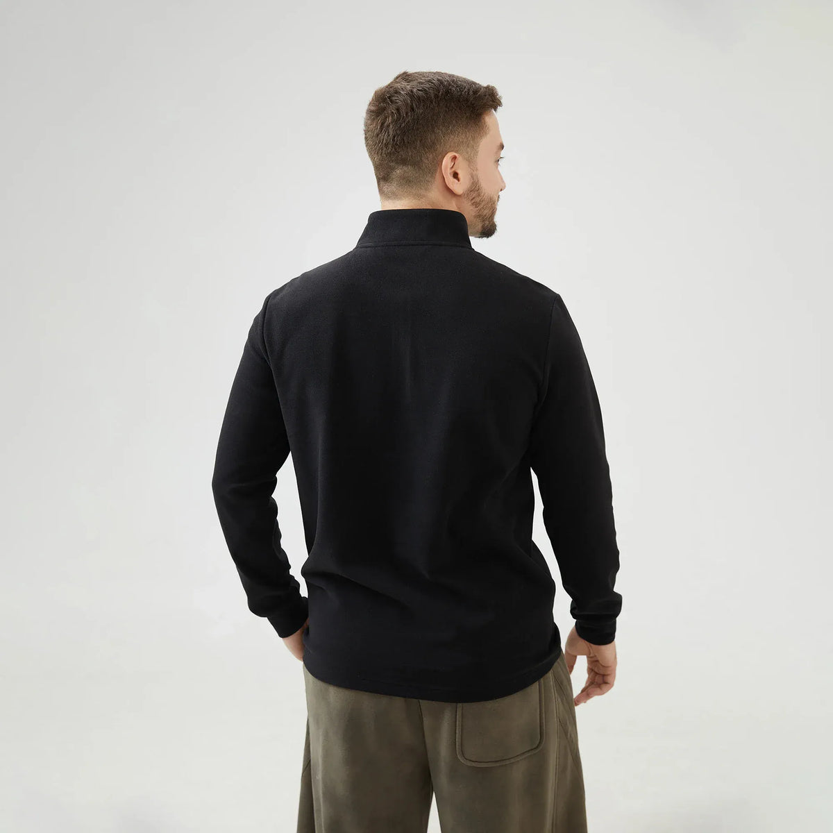 Plain Regular Sleeve Sweatshirt with Stand Collar for Men Image