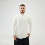 Off White Plain Regular Sleeve Sweatshirt with Stand Collar for Men Image