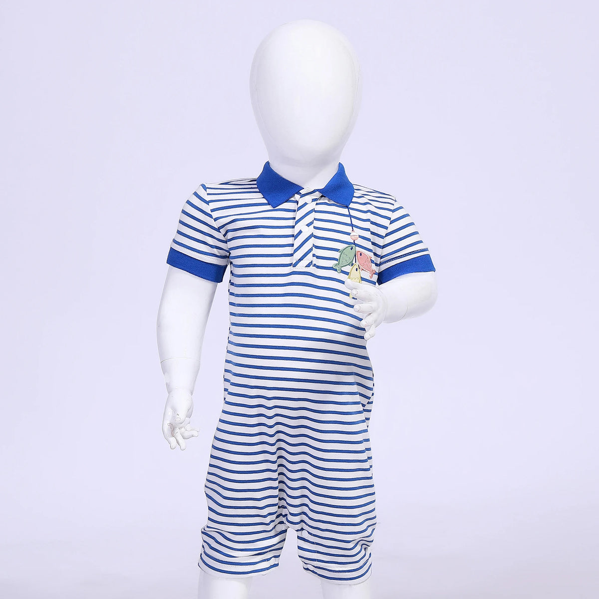 Blue Striped Romper for Baby Boy Image