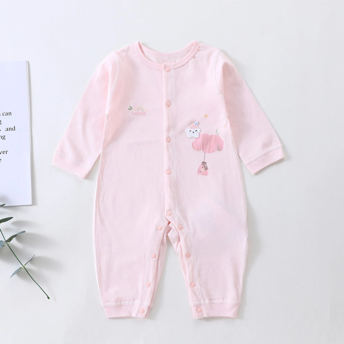Pink Printed Pajamas Romper for Baby Image