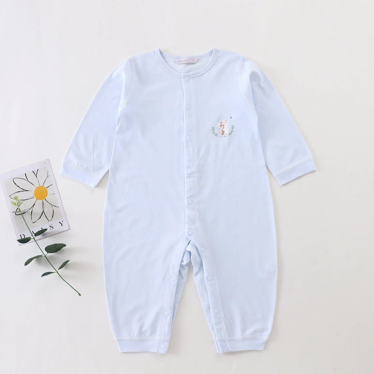 Blue Printed Pajamas Romper for Baby Image