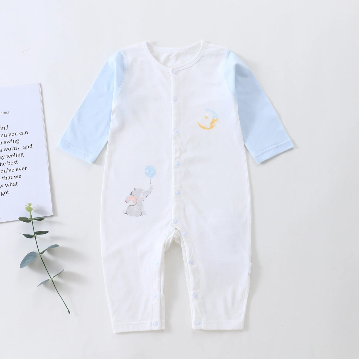 Light Blue Printed Pajamas Romper for Baby Image