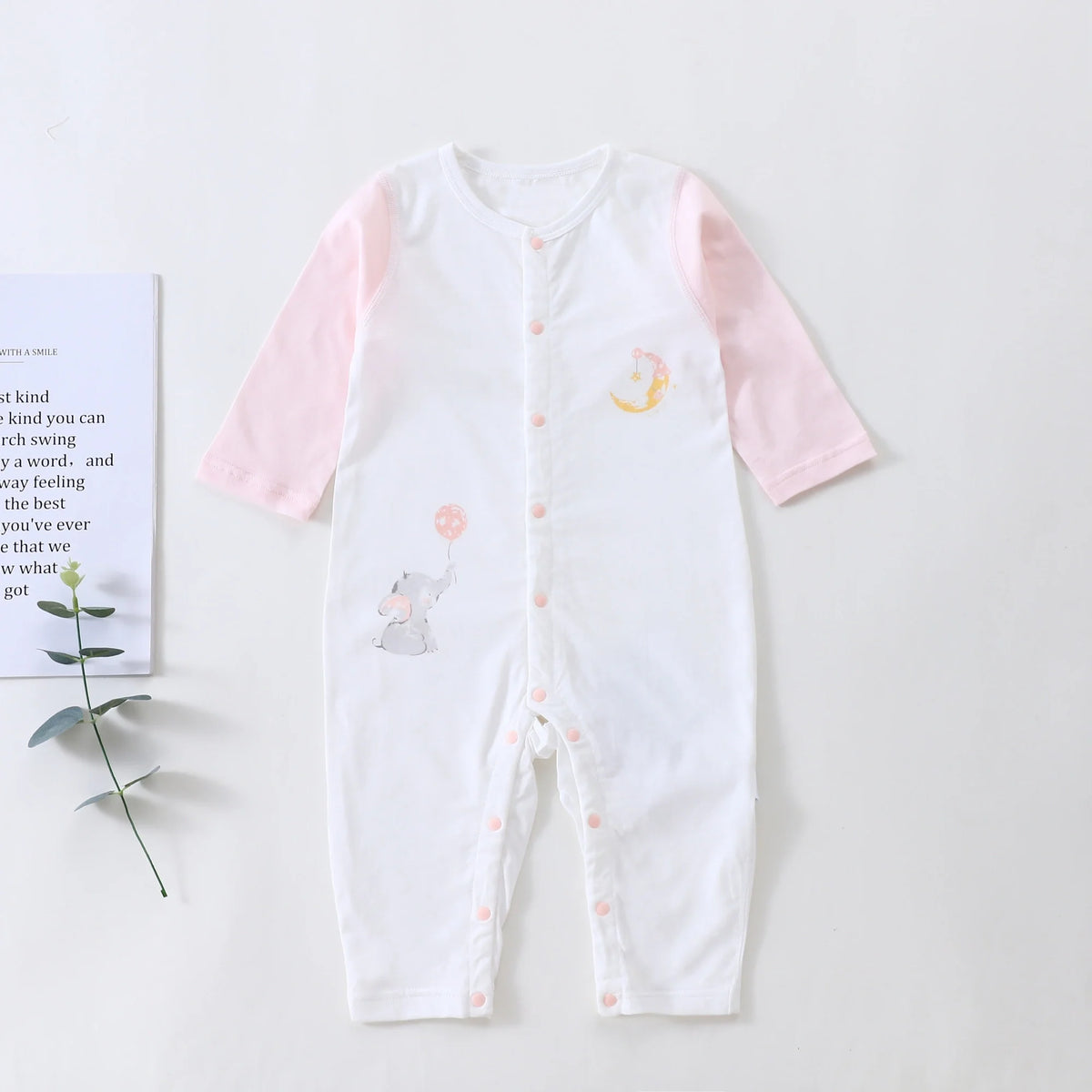 Pink Printed Pajamas Romper for Baby Image