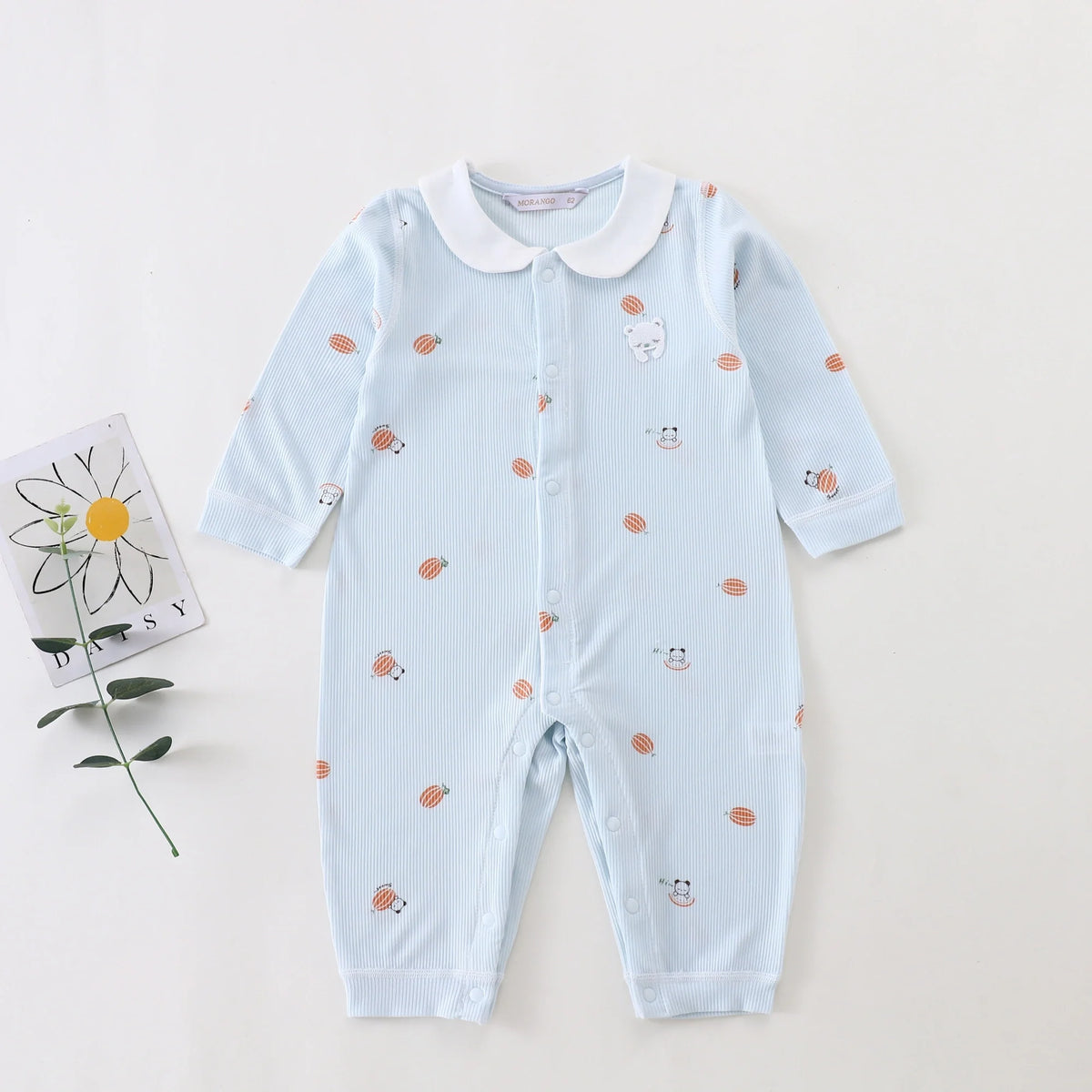 Blue Printed Pajamas Romper for Baby Image