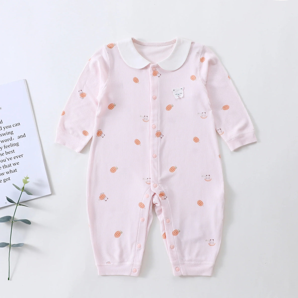 Pink Printed Pajamas Romper for Baby Image